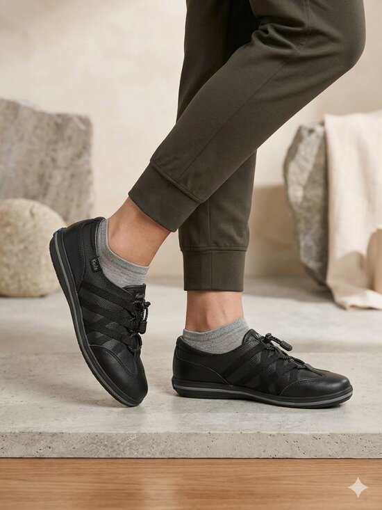 Keds Shoes - NEW Keds Women's Black Leather Slip-On Sneakers - Bungee Lace - Size 6